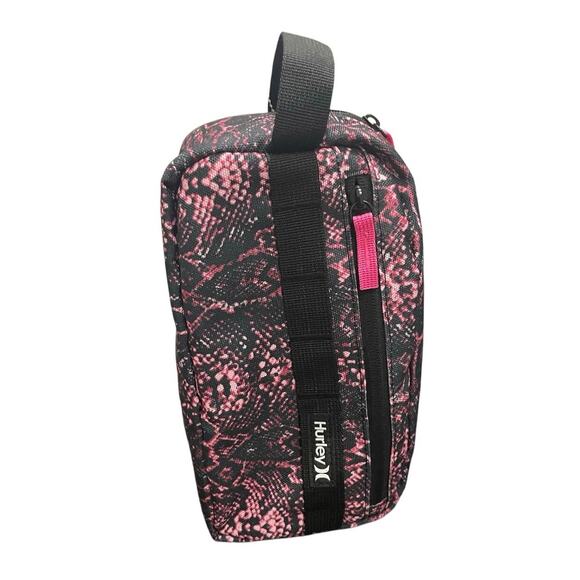 HURLEY COSMETICS BAG TRAVEL VIVID PINK BLACK SNAKE PRINT VERSATILE ANIMAL PRINT - Picture 16 of 16